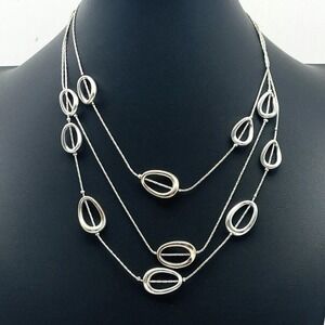 Signed Crown TRIFARI Silver Tone Modernist Link Necklace Vintage Layered Chain
